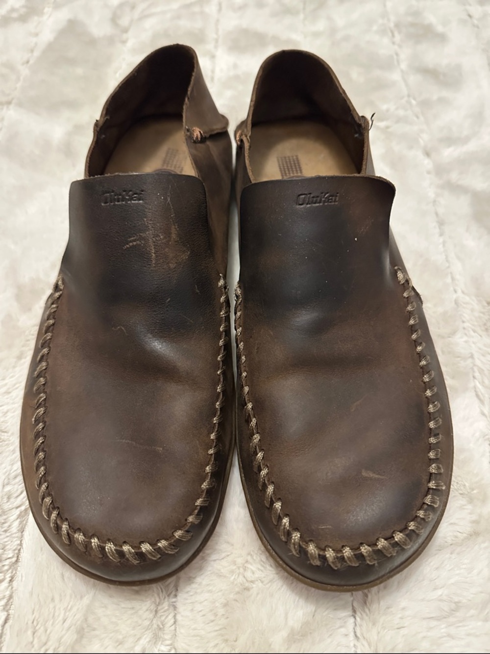 OluKai Men’s Moloa Dark Brown Leather Slip-On Loafers, Size Men 8.5